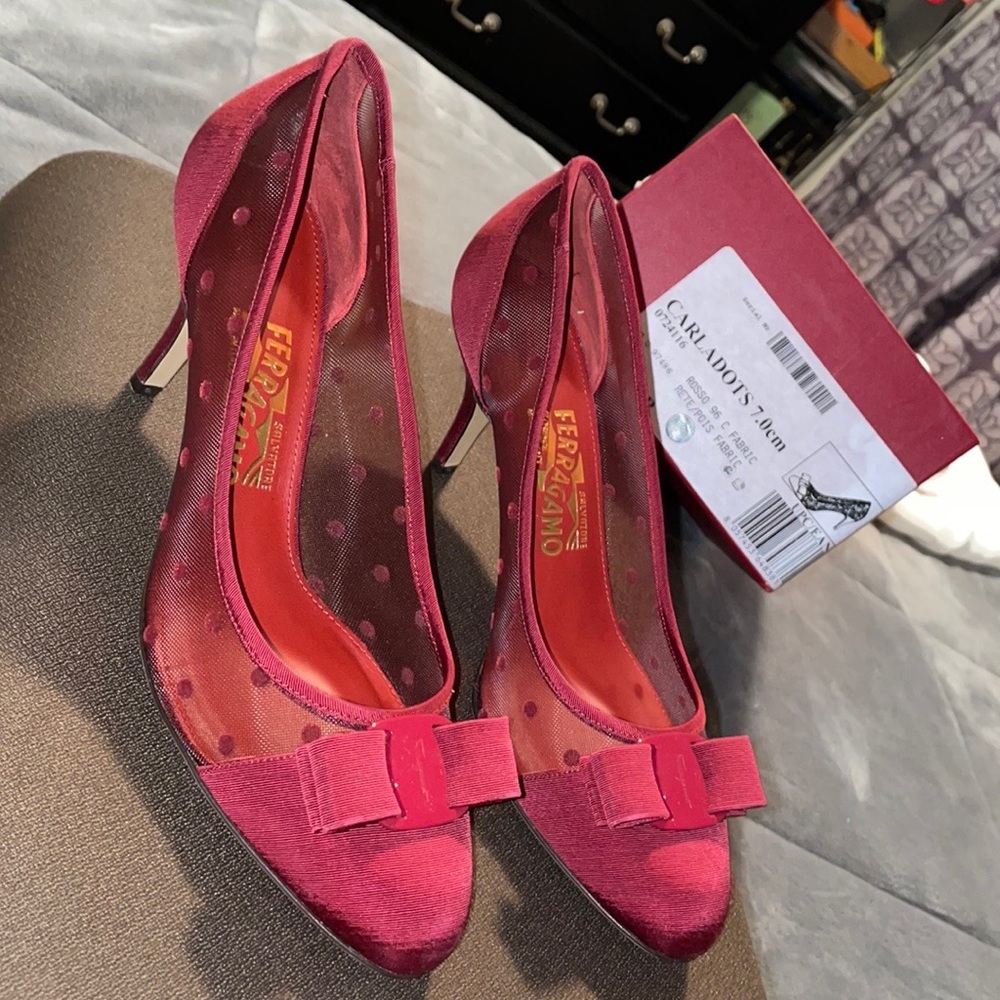 Ferragamo Carla Dots Mesh heels